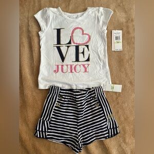 Juicy Couture White 'LOVE JUICY' Tee & black Stripe Skirt Set